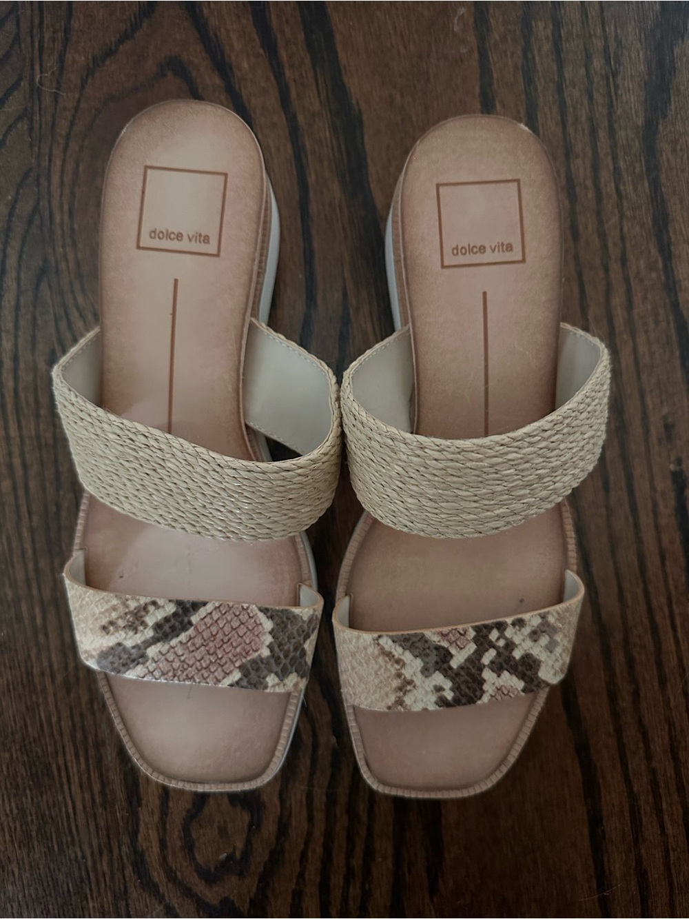 Dolce Vita Beige Braided & Snake-Print Slide Sandals